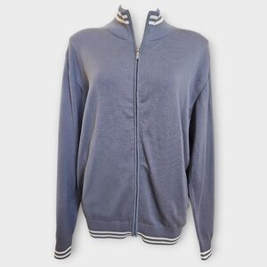 Maus & Hoffman Blue Zip-Up Sweater with Striped Collar